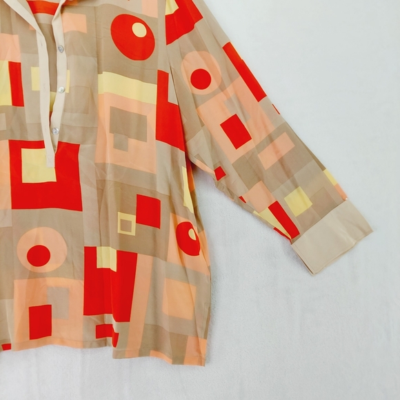 Jerry Lewis Silk Geometric Buttons Long Sleeve Collared Blouse P3510 - Picture 3 of 6